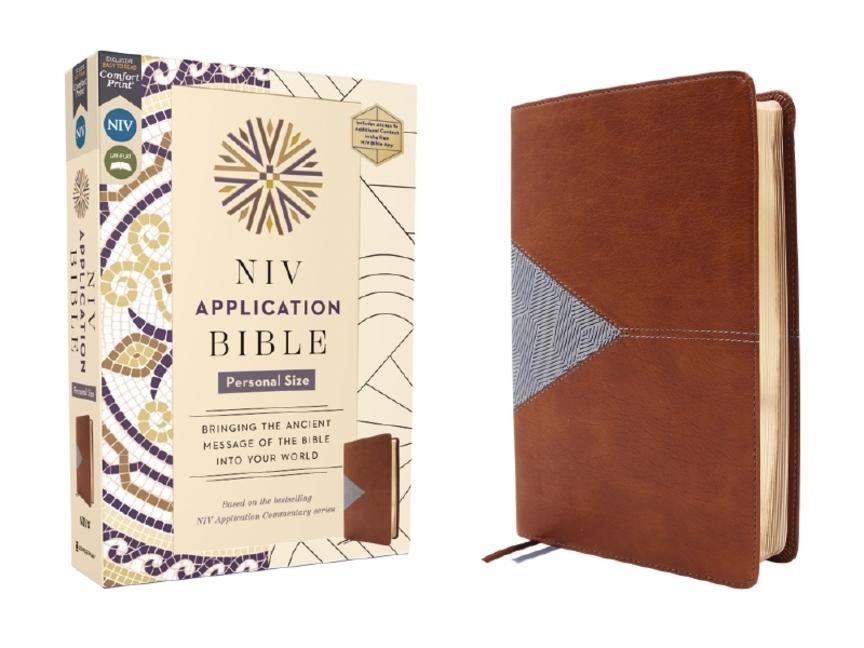 NIV Application Bible, Personal Size, Leathersoft, Brown/Blue, Red Letter, Comfort Print: Bringing t