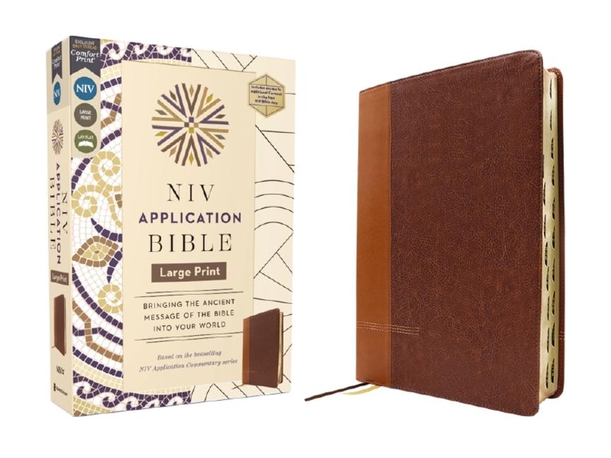 NIV Application Bible, Large Print, Leathersoft, Brown, Red Letter, Thumb Indexed, Comfort Print: Br