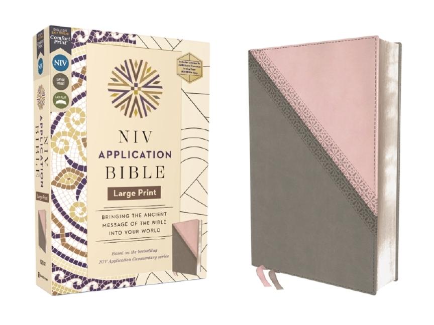 NIV Application Bible, Large Print, Leathersoft, Pink/Gray, Red Letter, Comfort Print: Bringing the 