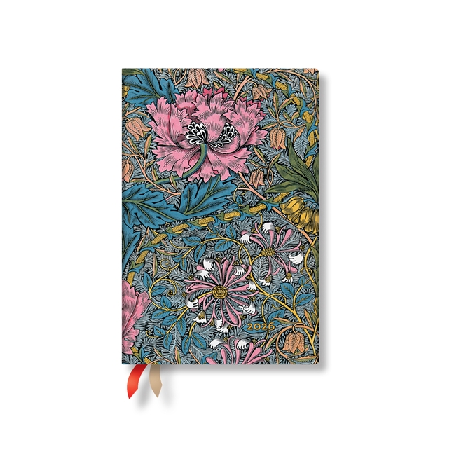 Paperblanks 2026 Morris Pink Honeysuckle William Morris 12-Month Planner Mini Day-At-A-Time Elastic 