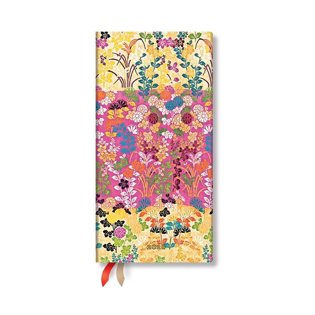 Paperblanks 2026 Kara-Ori Pink Japanese Kimono 12-Month Planner Slim Horizontal Elastic Band 160 Pg 