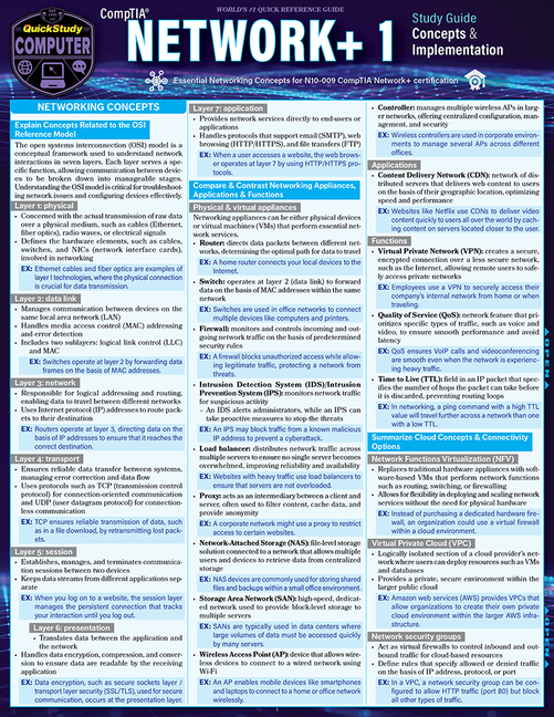 Comptia(r) Network+ 1 Concepts & Implementation Study Guide: A Quickstudy Laminated Reference (First