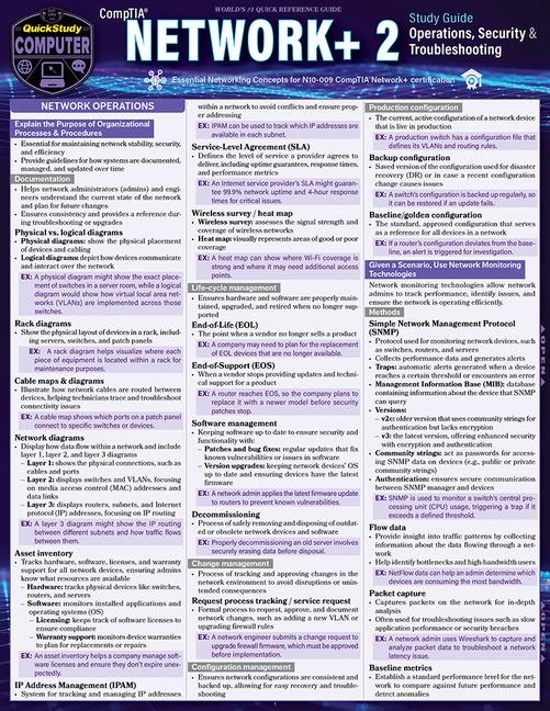 Comptia Network+ 2 - Operations, Security & Troubleshooting Study Guide: A Quickstudy Laminated Refe