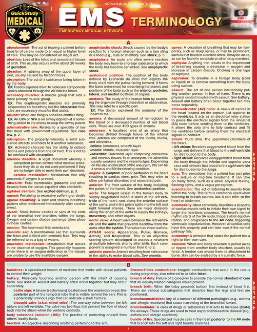 EMS Terminology: A Quickstudy Laminated Reference Guide (First Edition, New Edition, Updated & Revis