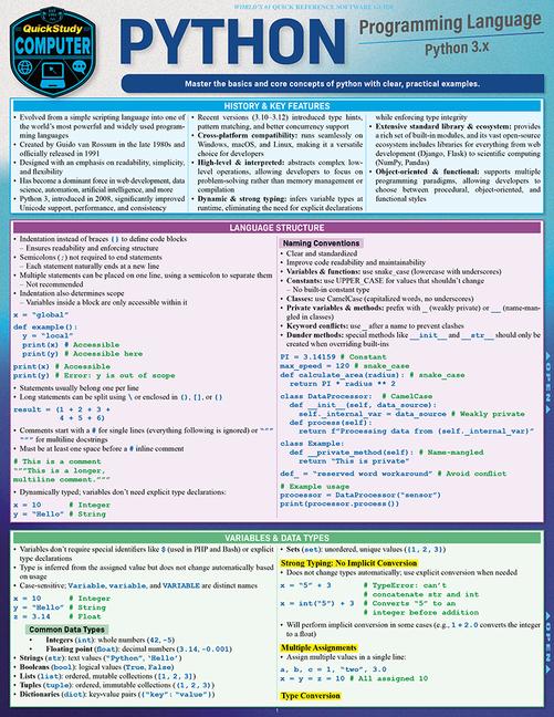 Python Programming Language: A Quickstudy Laminated Reference Guide (First Edition, New Edition, Upd