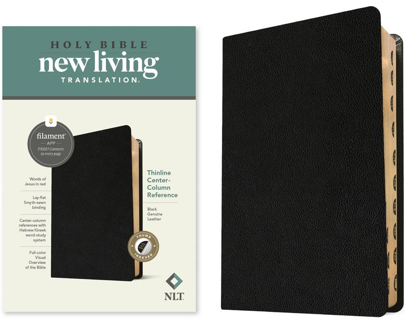NLT Thinline Center-Column Reference Bible, Filament Enabled (Genuine Leather, Black, Indexed, Red L