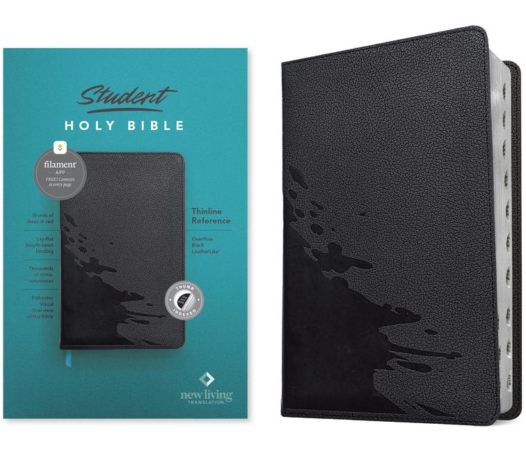 NLT Student Bible, Thinline Reference, Filament Enabled (Leatherlike, Overflow Black, Indexed, Red L
