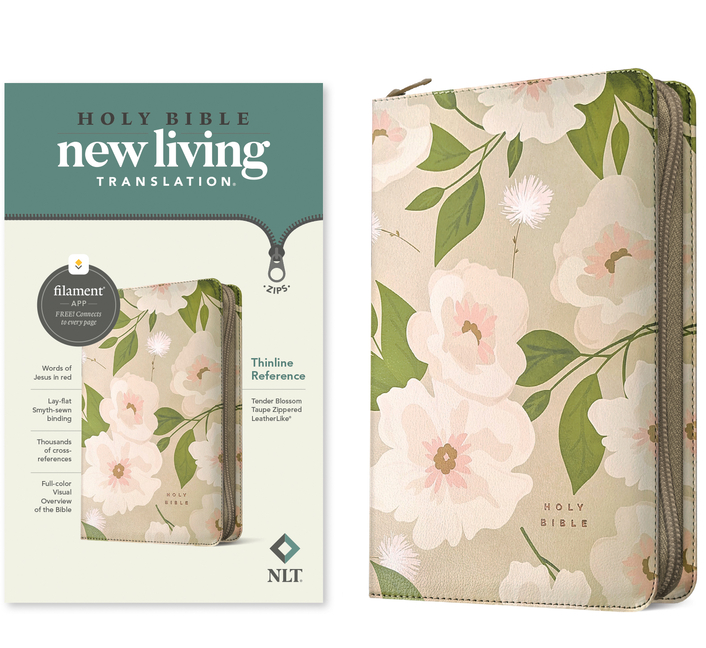 NLT Thinline Reference Zipper Bible, Filament Enabled (Leatherlike, Tender Blossom Taupe, Red Letter