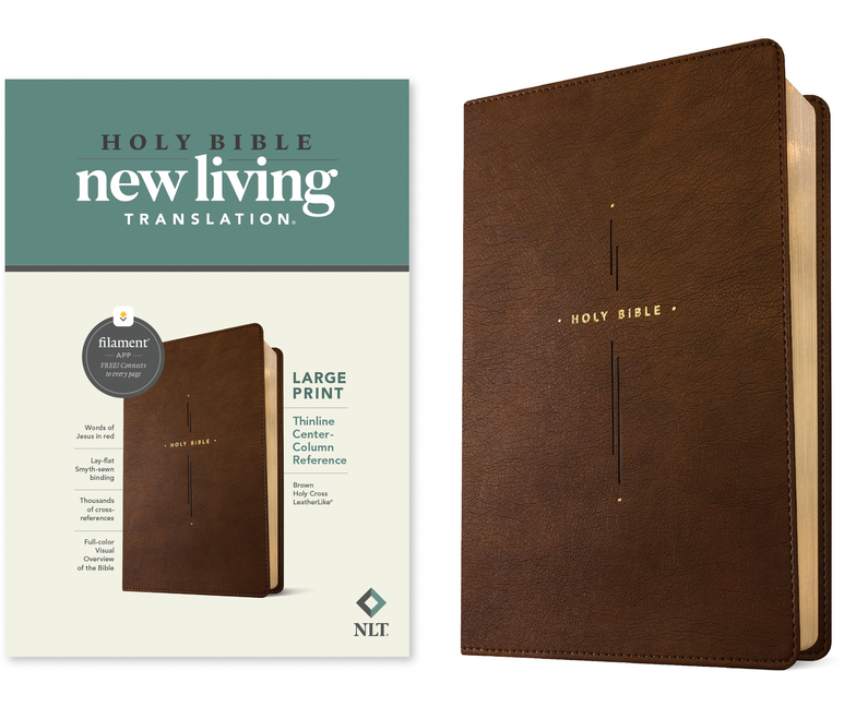 NLT Large Print Thinline Center-Column Reference Bible, Filament Enabled (Leatherlike, Brown Holy Cr