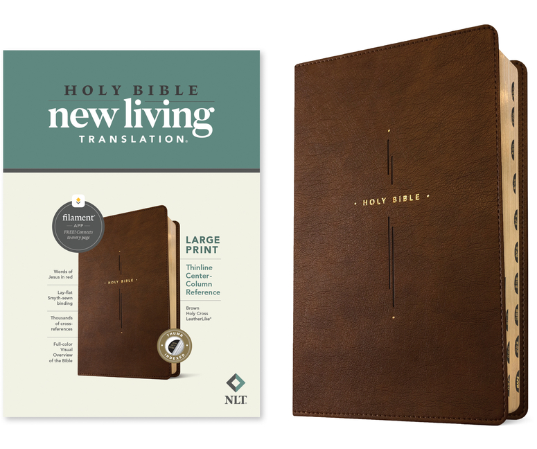 NLT Large Print Thinline Center-Column Reference Bible, Filament Enabled (Leatherlike, Brown Holy Cr