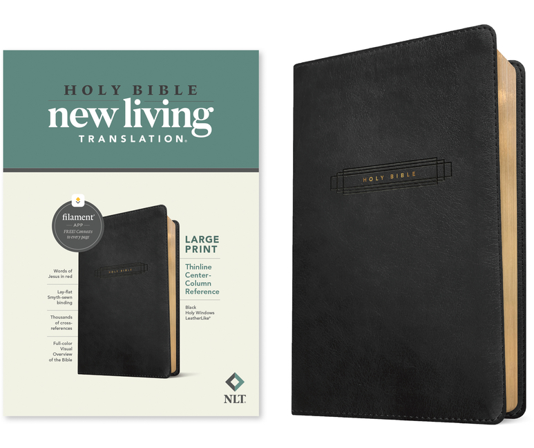 NLT Large Print Thinline Center-Column Reference Bible, Filament Enabled (Leatherlike, Black Holy Wi