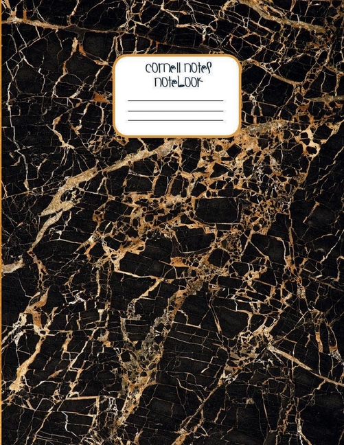 Cornell Notes Notebook - Rich Gold Black Marble Print Book Diary: Wide Ruled Lined Cornell Paper Jou