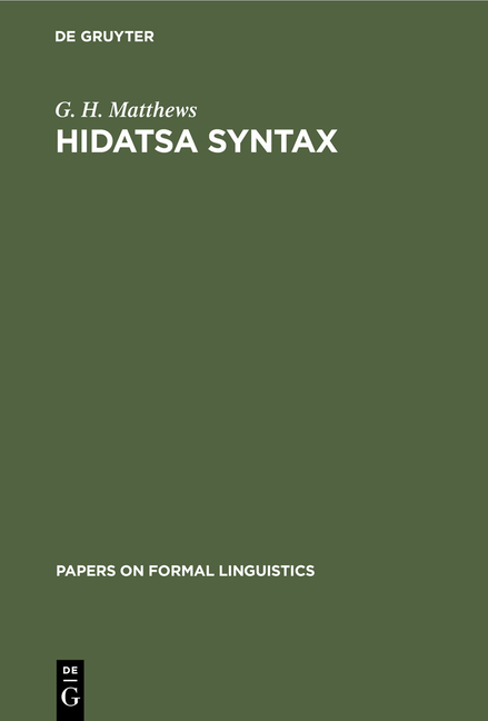 Hidatsa Syntax (Reprint 2021)
