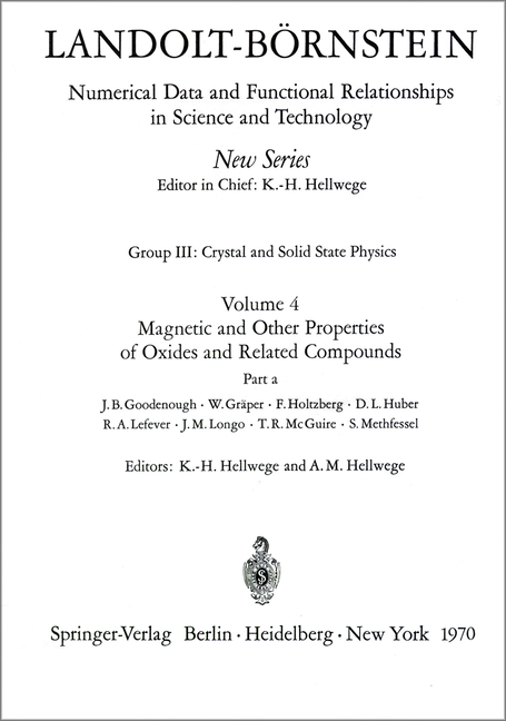 Magnetic and Other Properties of Oxides and Related Compounds (1970)