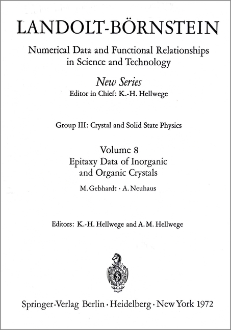 Epitaxy Data of Inorganic and Organic Crystals / Epitaxie-Daten Anorganischer Und Organischer Krista