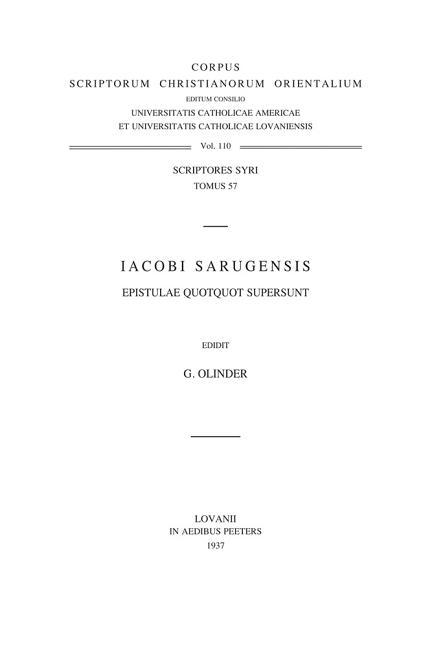 Iacobi Sarugensis Epistulae Quotquot Supersunt: (Syr. II, 45), T.