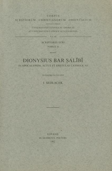 Dionysii Bar Salibi Commentarii in Evangelia, II: (Syr. II, 99), T.