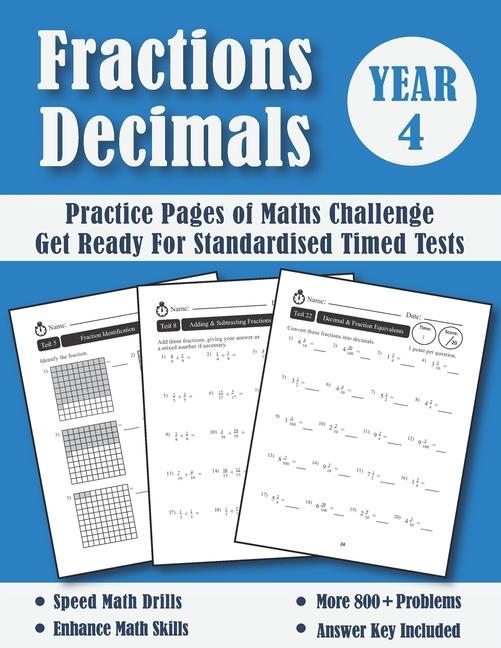 Fractions and Decimals Year 4 Maths Challenge: Practice Pages Of Timed Tests (With Answers) - KS2 Ma